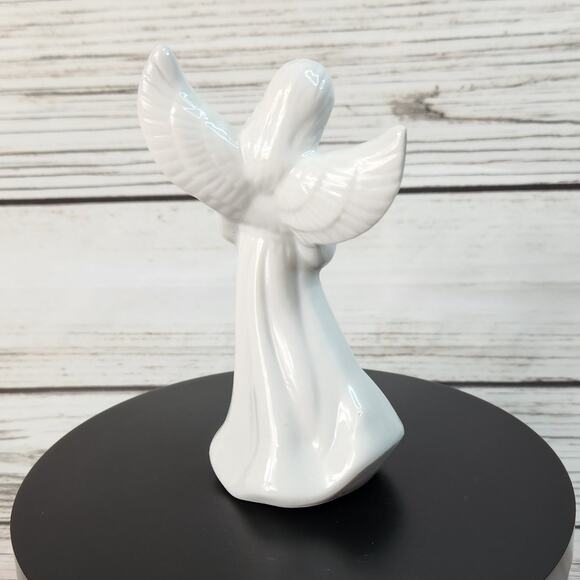 White Porcelain Angel Gold Accents Holiday Décor Figurine - Picture 3 of 7